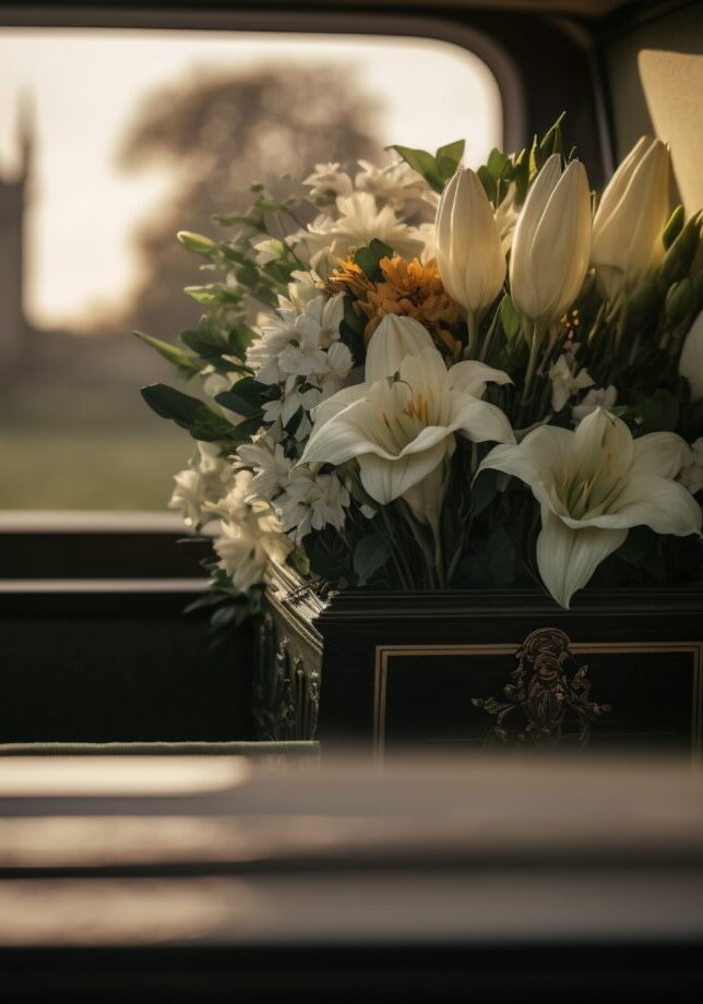 Funeral,Flowers,In,The,Back,Of,A,Hearse,Driving,Through Funeral,Flowers,In,The,Back,Of,A,Hearse,Driving,Through